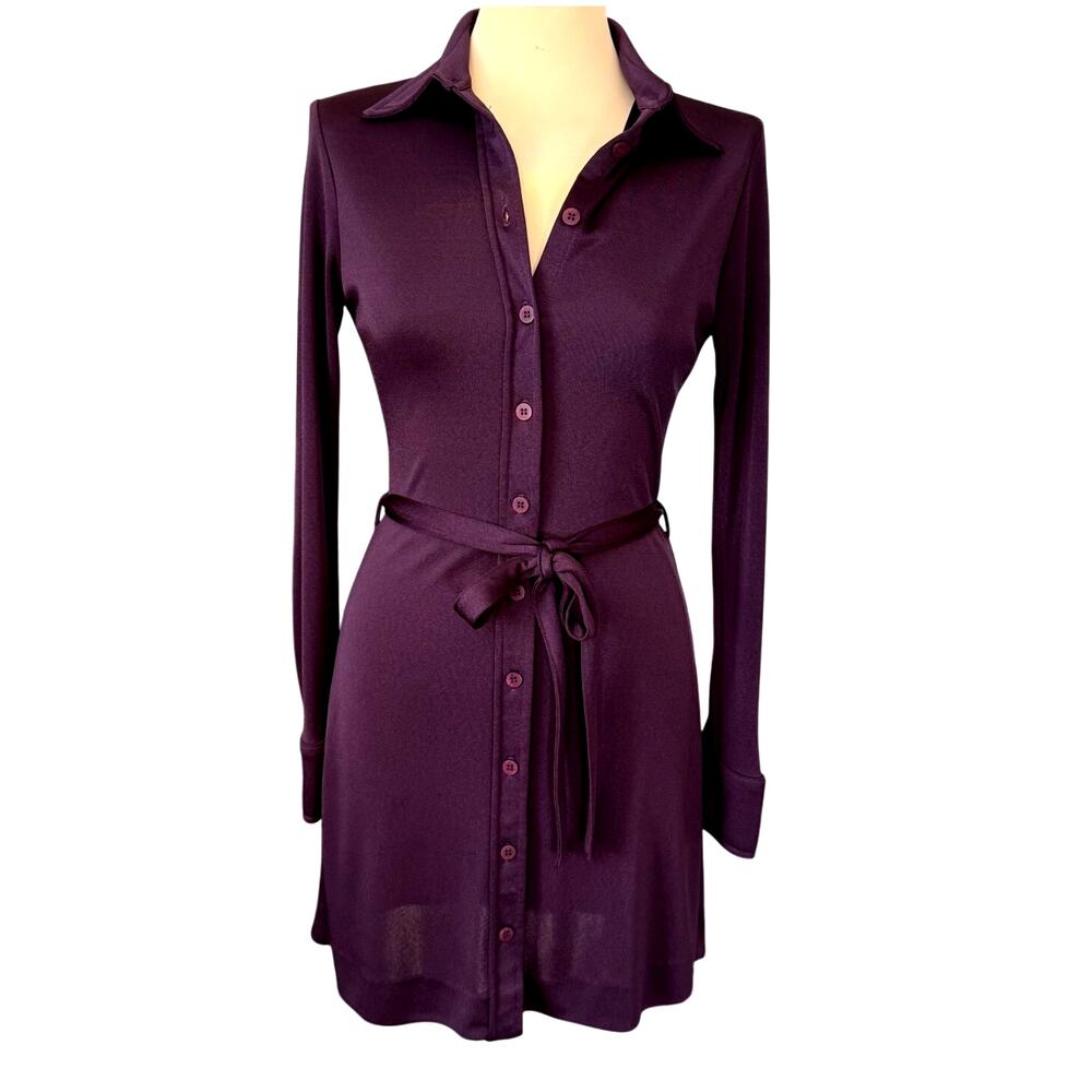 Vintage 90s Parallel Dress Womens S 4 6  Purple Eggplant Long Sleeved Shirt
